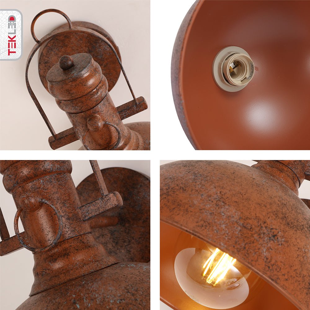 Detailed captures of Old Brown Metal Dome Wall Light with E27 Fitting