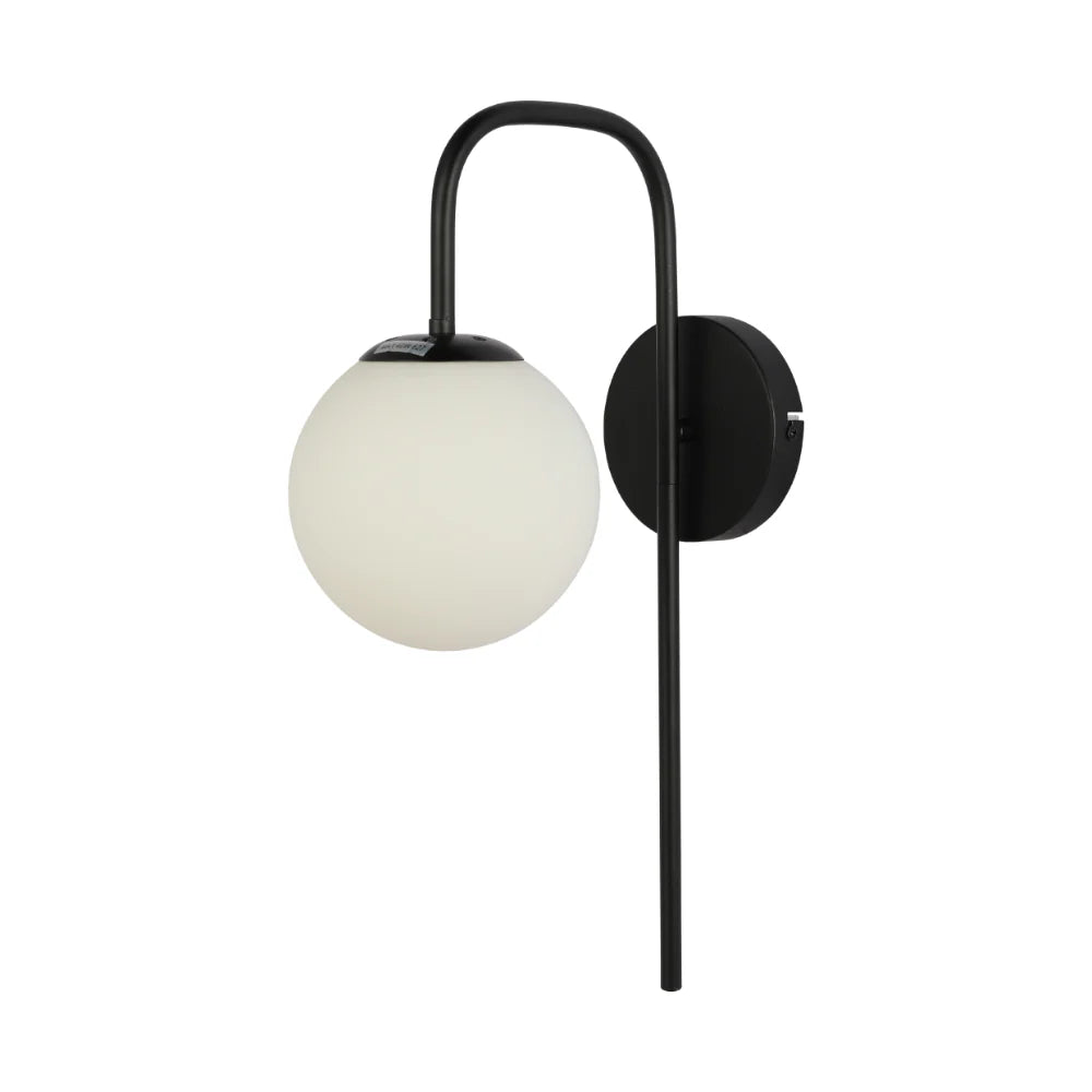 Opal Globe Glass Cane Metal Downward Wall Light Black