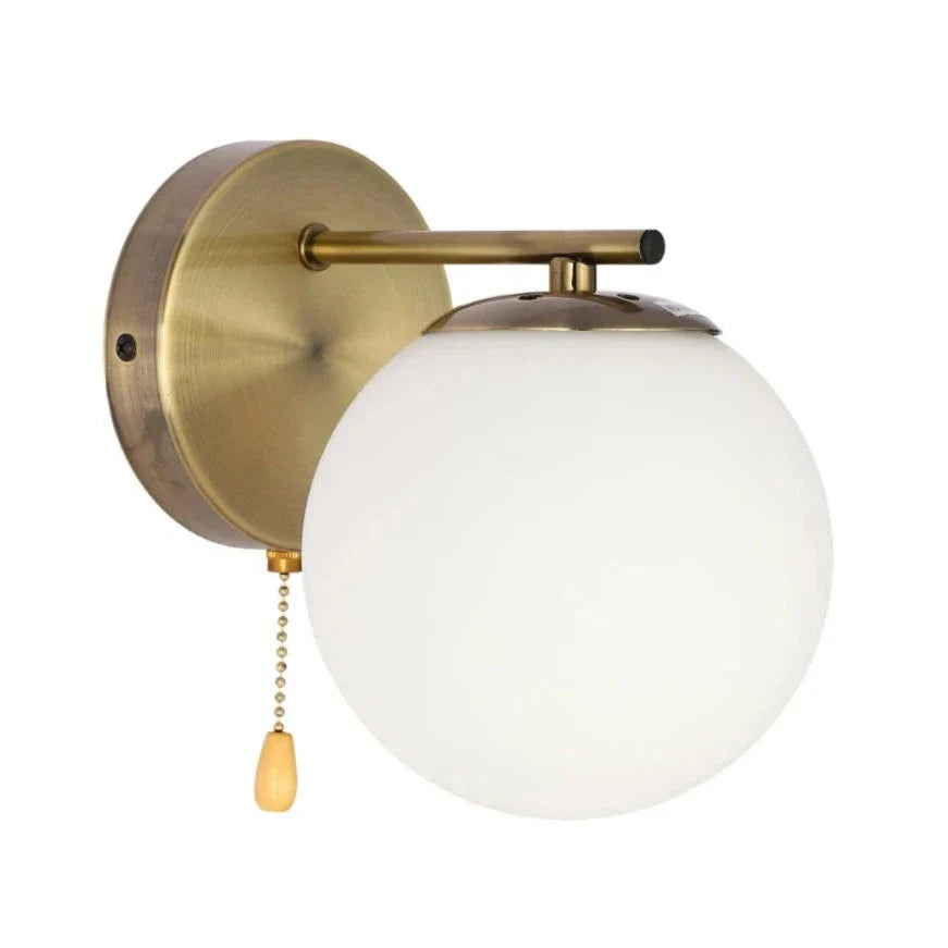 Opal Globe Glass Vintage Retro Stylish Wall Light with Pull Down Switch