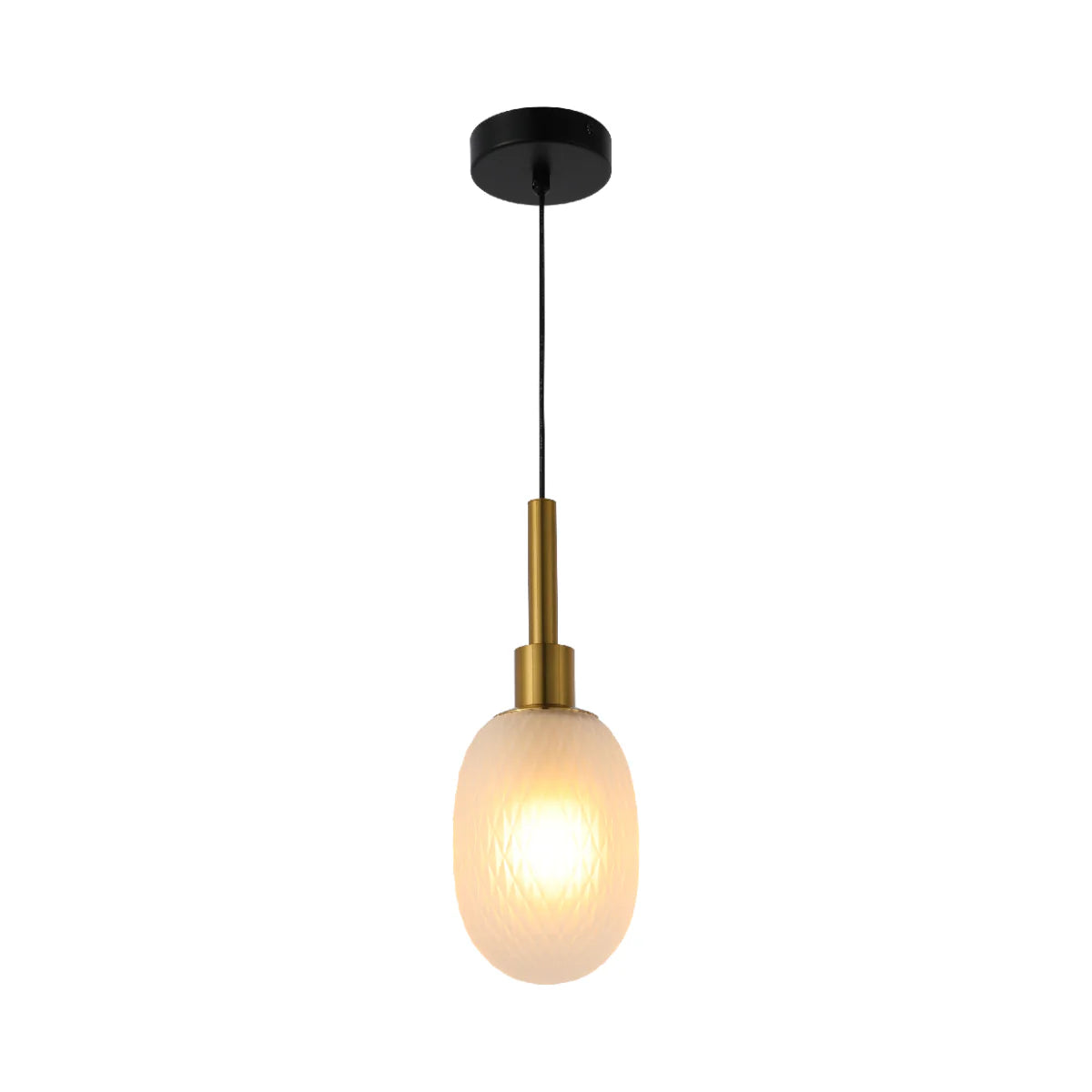 Opalescent Ellipsoid Pendant Light with Gold Detail