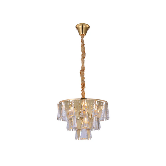 Opulent Gold Chandelier Ceiling Light with Triangular Crystal Elegance