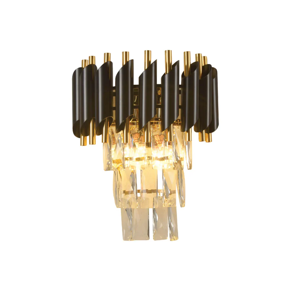Orbit Glow Design 3 Tiered Crystal Wall Sconce Light Black Gold