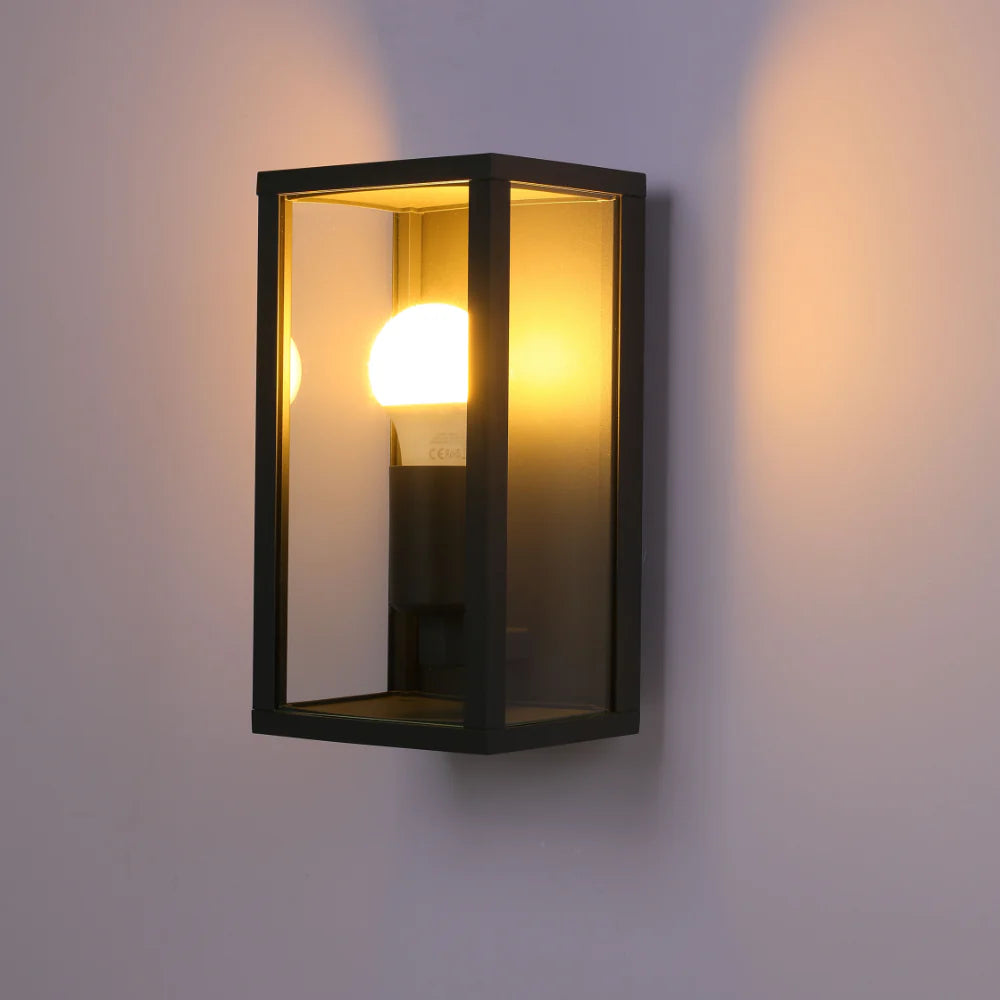 Oxford Box Outdoor Lantern Wall Light  E27 Dark Grey