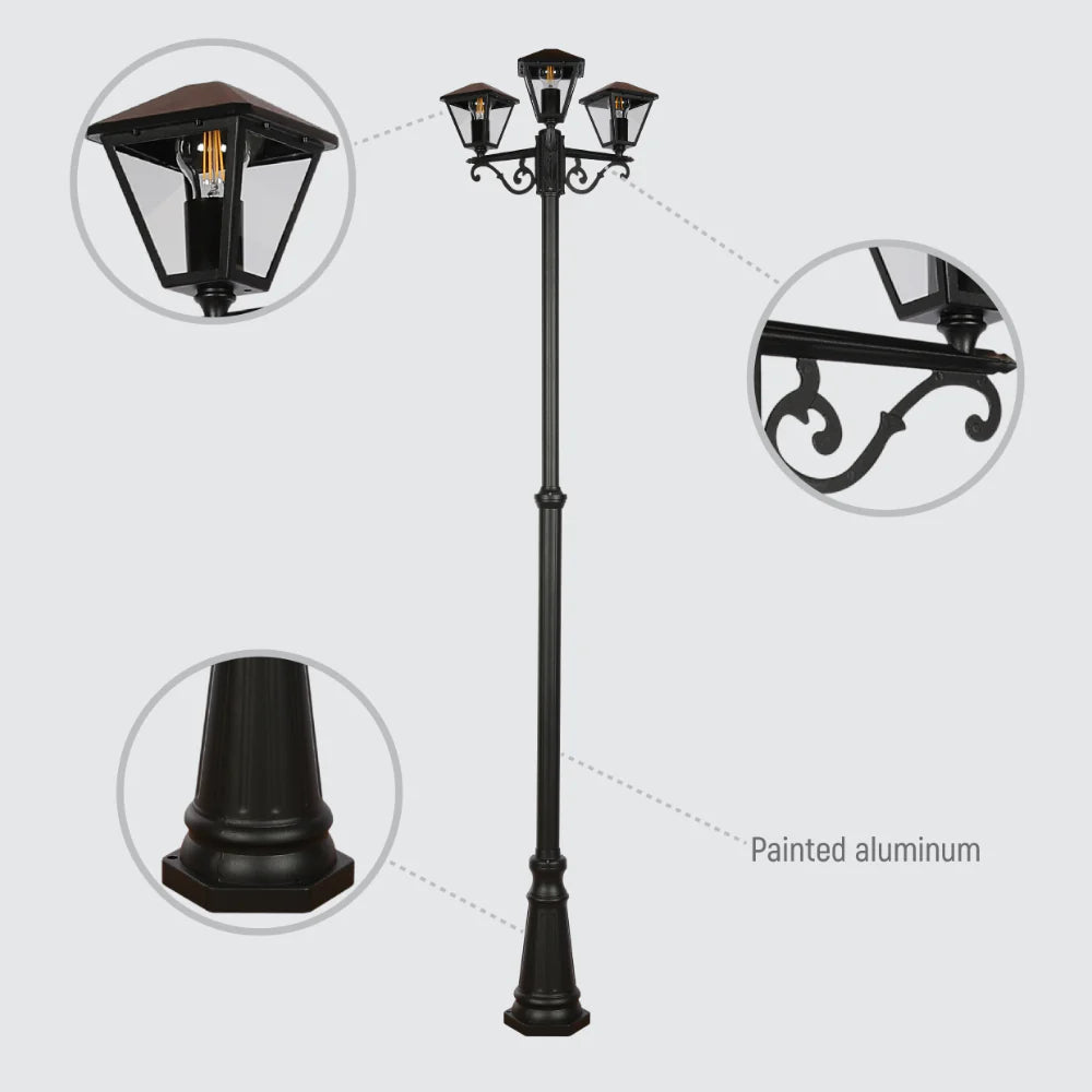 Paravento Outdoor Garden Pathway Lamp Post Top 3 Light Black