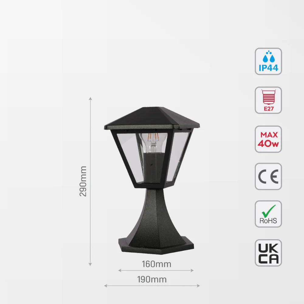 Paravento Outdoor Pedestal Pillar Lantern Light E27 Black