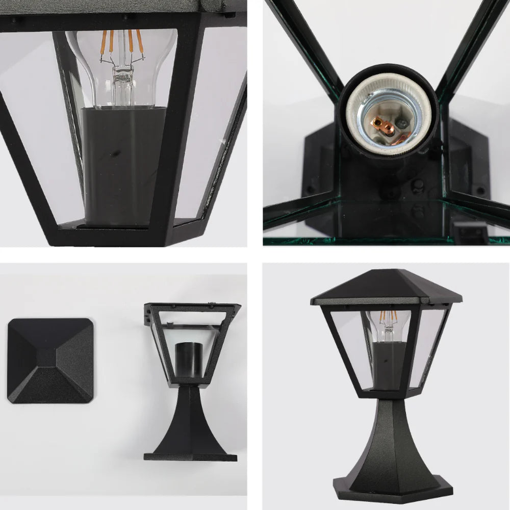 Paravento Outdoor Pedestal Pillar Lantern Light E27 Black