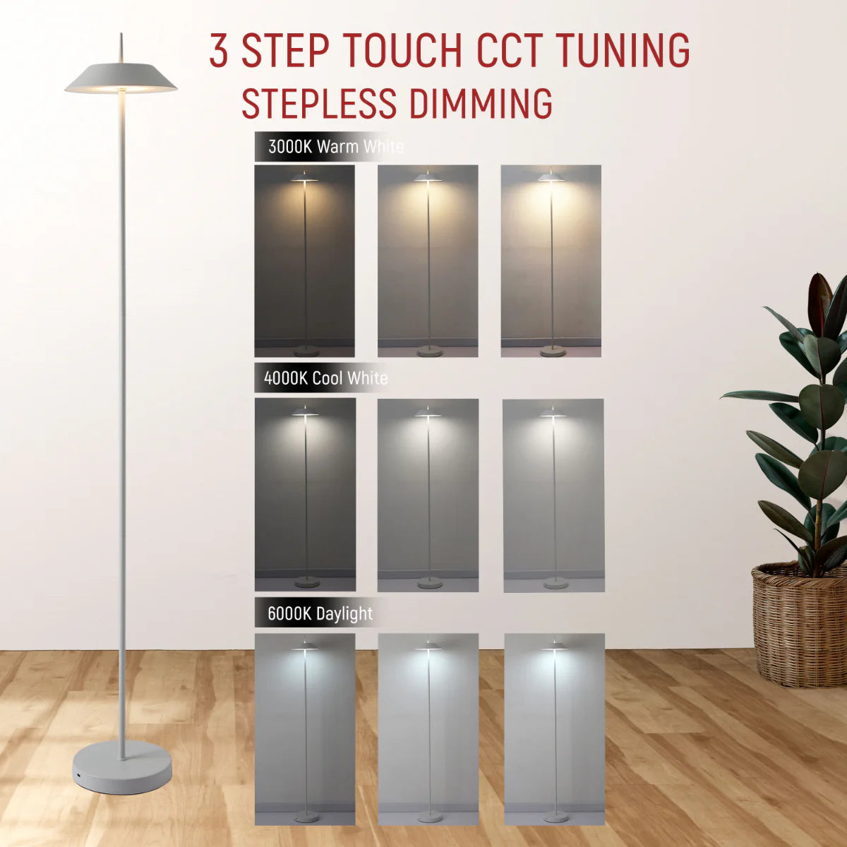 Technical specs of Portable LED Floor Lamp with Dimmable CCT - Sleek Design, 131cm 130-03540