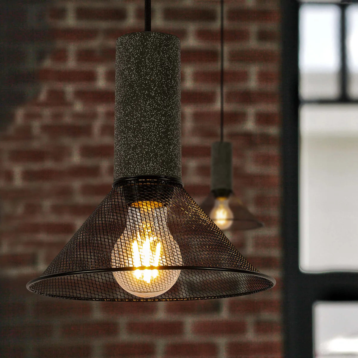 Usage of Quartet of Textured Concrete Pendant Lights with Metal Shades - TEKLED 150-19052