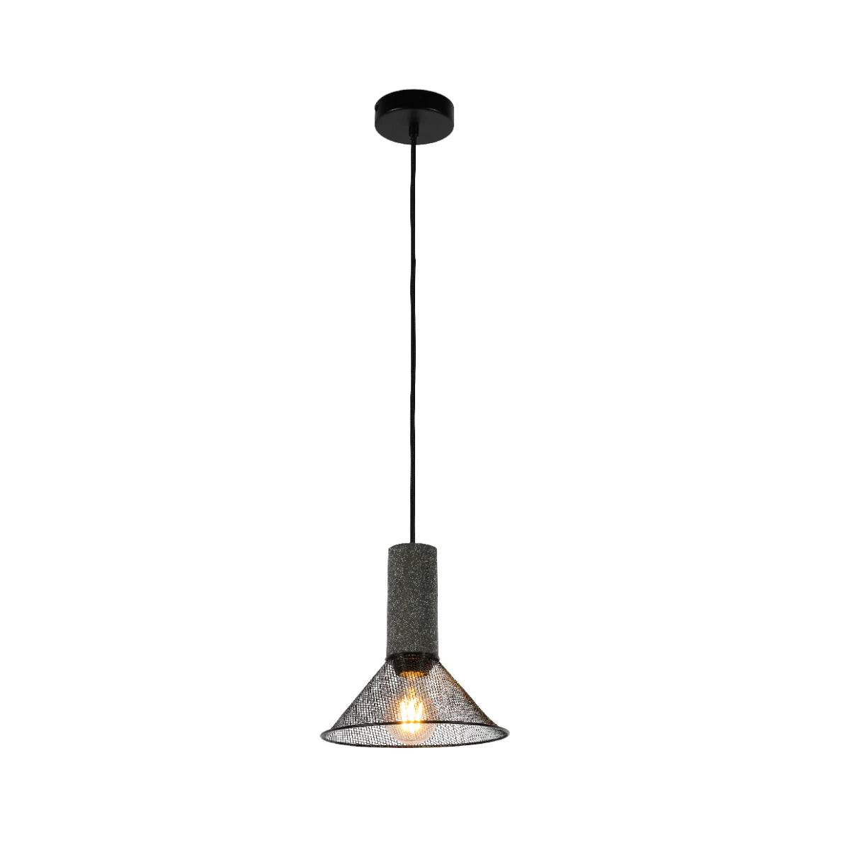 Quartet of Textured Concrete Pendant Lights with Metal Shades - TEKLED