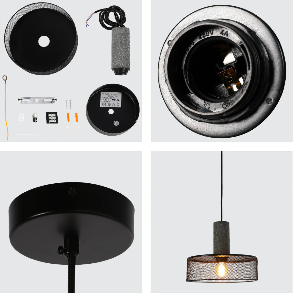 Close shots of Quartet of Textured Concrete Pendant Lights with Metal Shades - TEKLED 150-19054