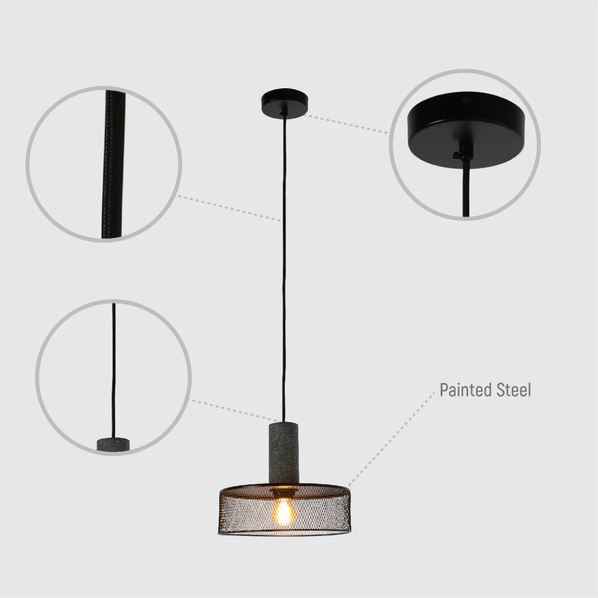 Lighting properties of Quartet of Textured Concrete Pendant Lights with Metal Shades - TEKLED 150-19054