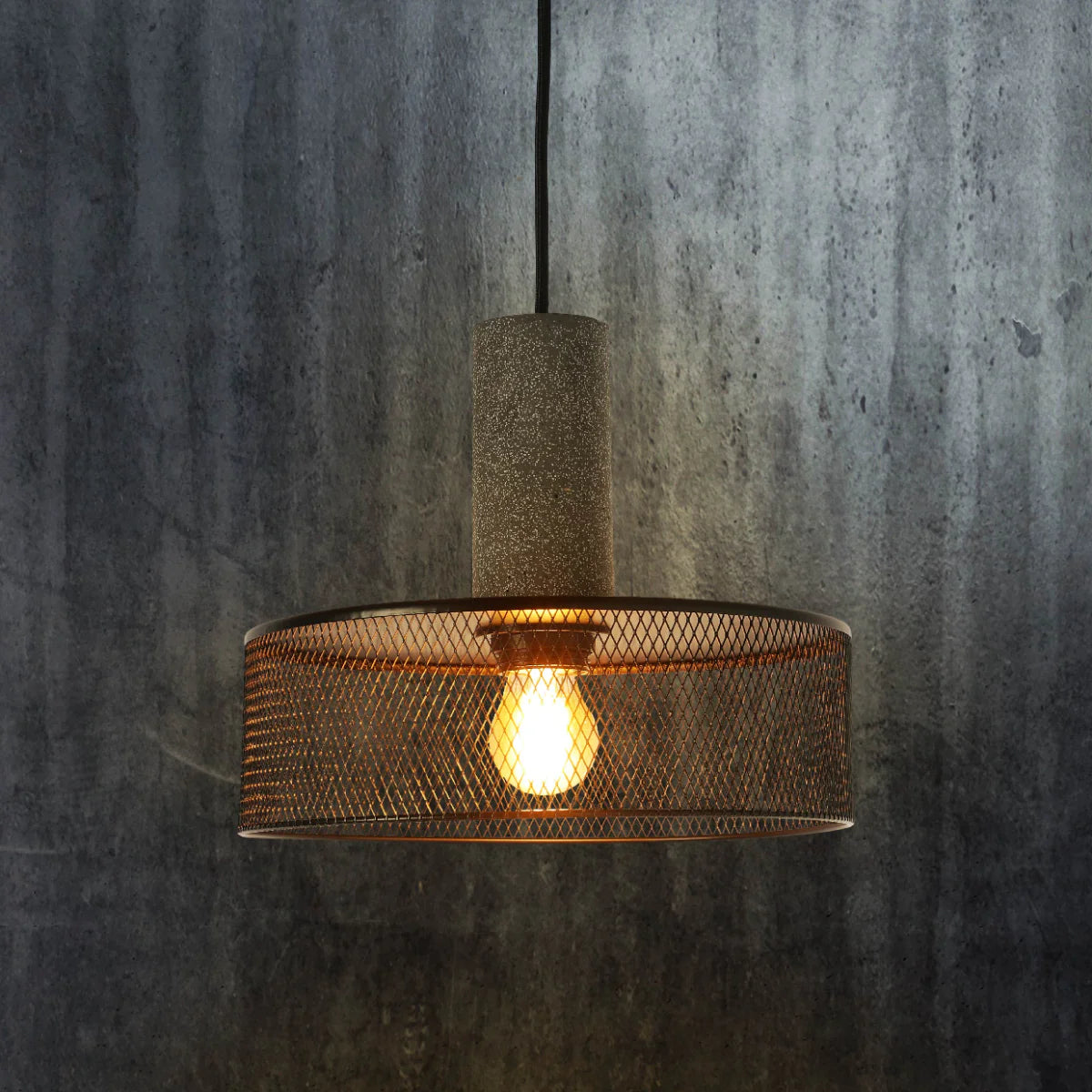 Usage of Quartet of Textured Concrete Pendant Lights with Metal Shades - TEKLED 150-19054