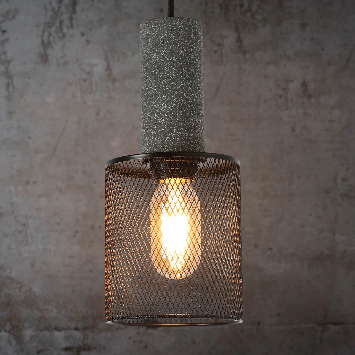 Usage of Quartet of Textured Concrete Pendant Lights with Metal Shades - TEKLED 150-19056