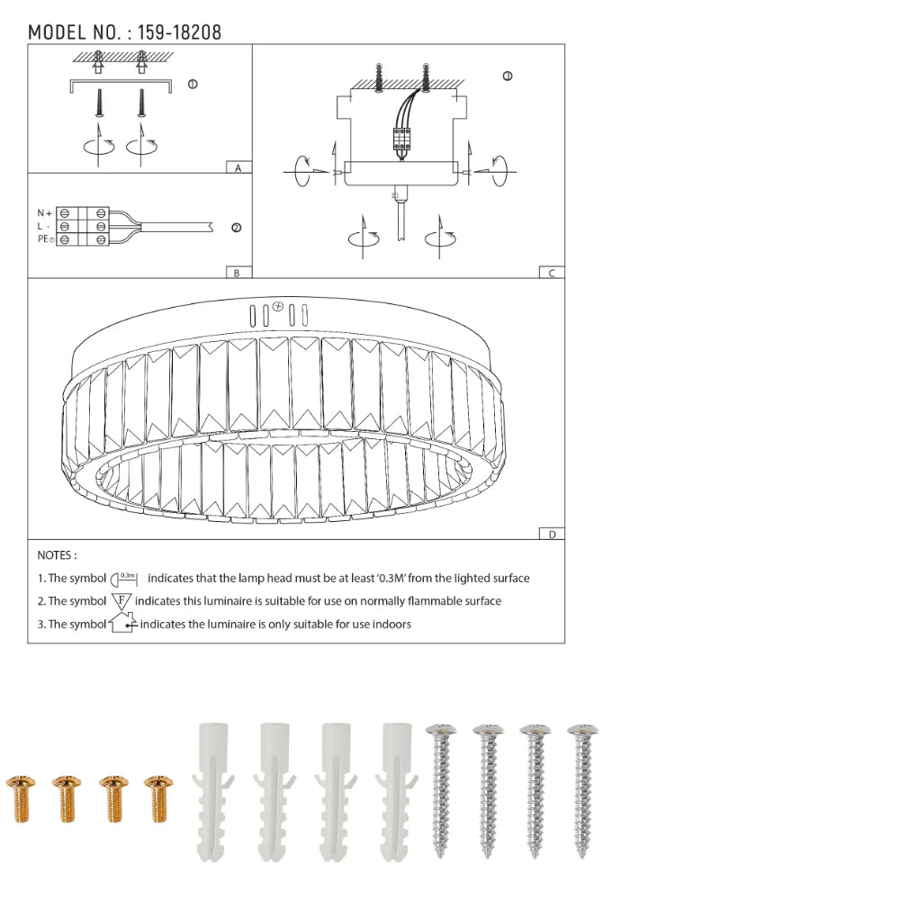 Ring Crystal Gold Flush Ceiling Chandelier Light with Remote Control 3 Colour