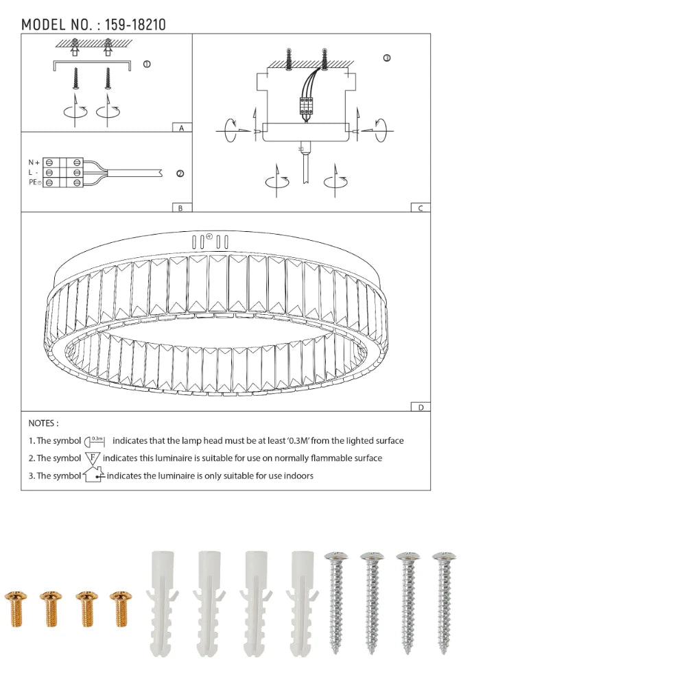 Ring Crystal Gold Flush Ceiling Chandelier Light with Remote Control 3 Colour