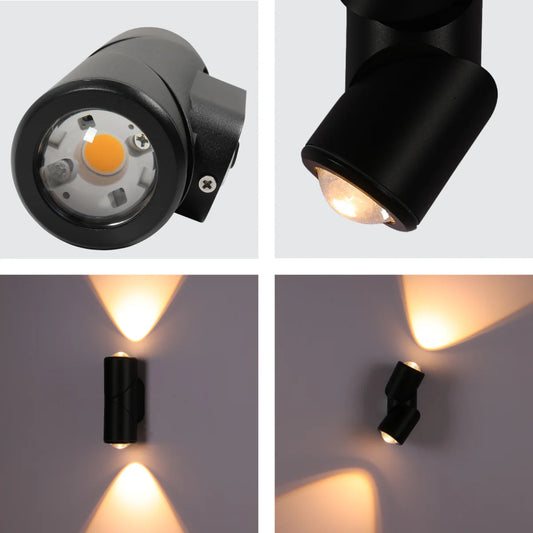 Rotatable Cylinders  Outdoor LED Wall Light Black 3000K Narrow Beam
