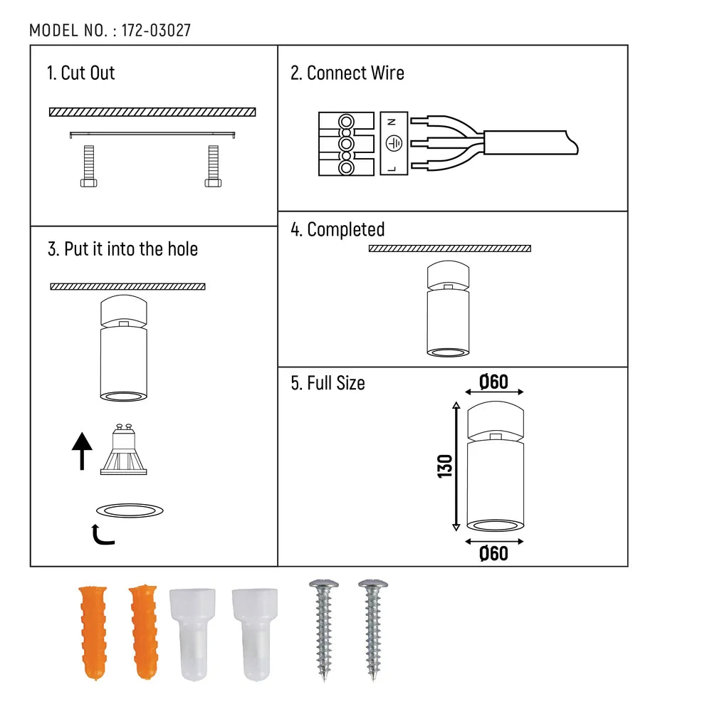 User manual for Rotatable & Tiltable GU10 Surface Mounted Downlight-172-03027