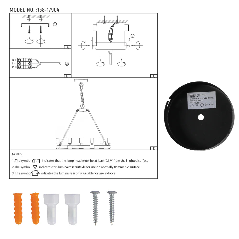 User manual for Rustic Charm Jute-Wrapped Circle Chandelier | 6-Light Artisanal Accent Fixture | TEKLED 158-17904