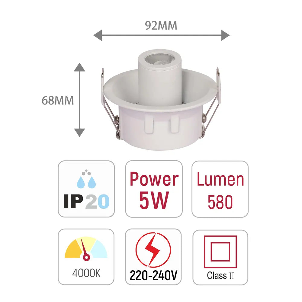 Size and technical specs of the Sentinel Compact Adjustable Gimbal Recessed LED Downlight-143-03418