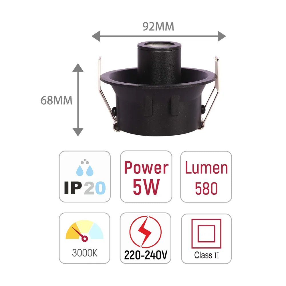 Size and technical specs of the Sentinel Compact Adjustable Gimbal Recessed LED Downlight-143-03420