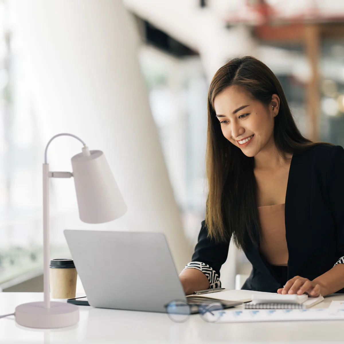 Where to use Sleek Cut Cone Desk Lamp in Vibrant Colors - Modern Elegance 130-03666