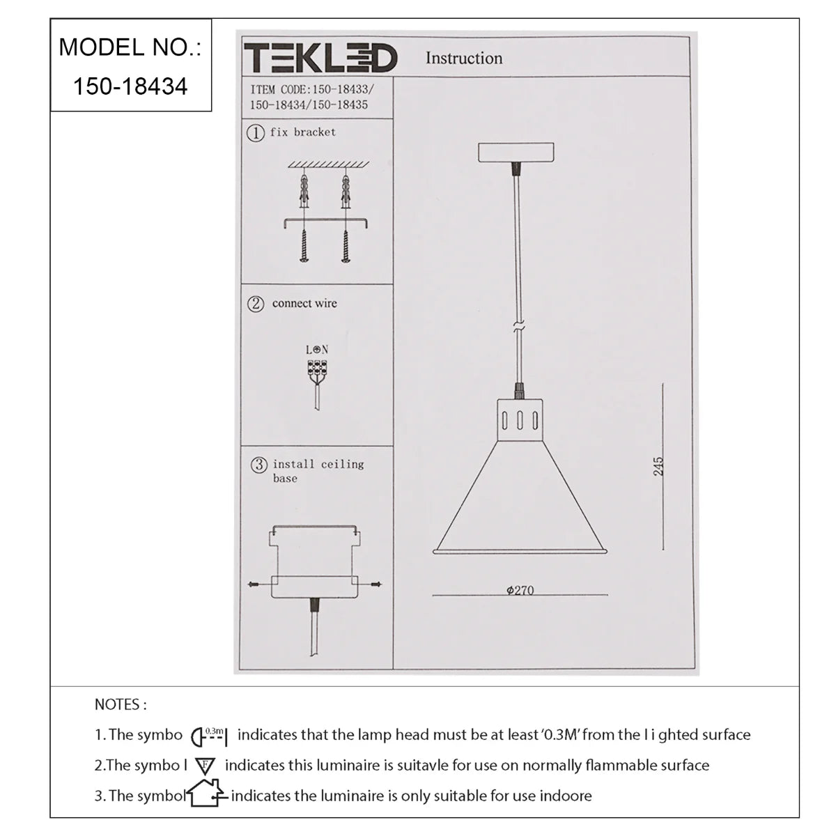 Technical specs of  Sleek Industrial Cone Pendant Light 150-18434