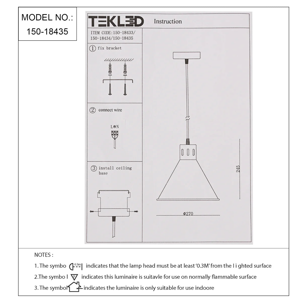 Technical specs of  Sleek Industrial Cone Pendant Light 150-18435