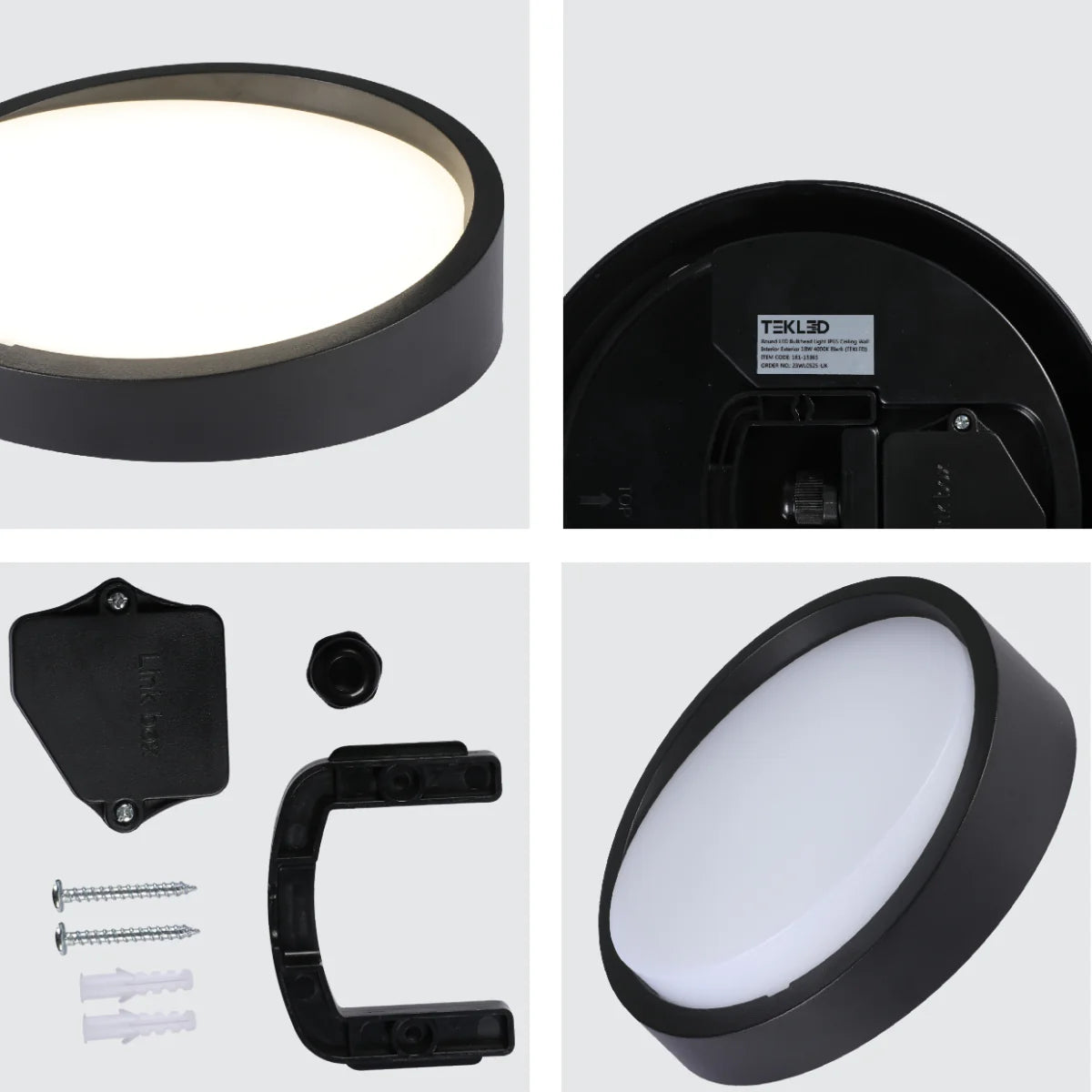 Close shots of Sleek LED Bulkhead Light IP65 Ceiling Wall Interior Exterior 18W 4000K Black 181-15365