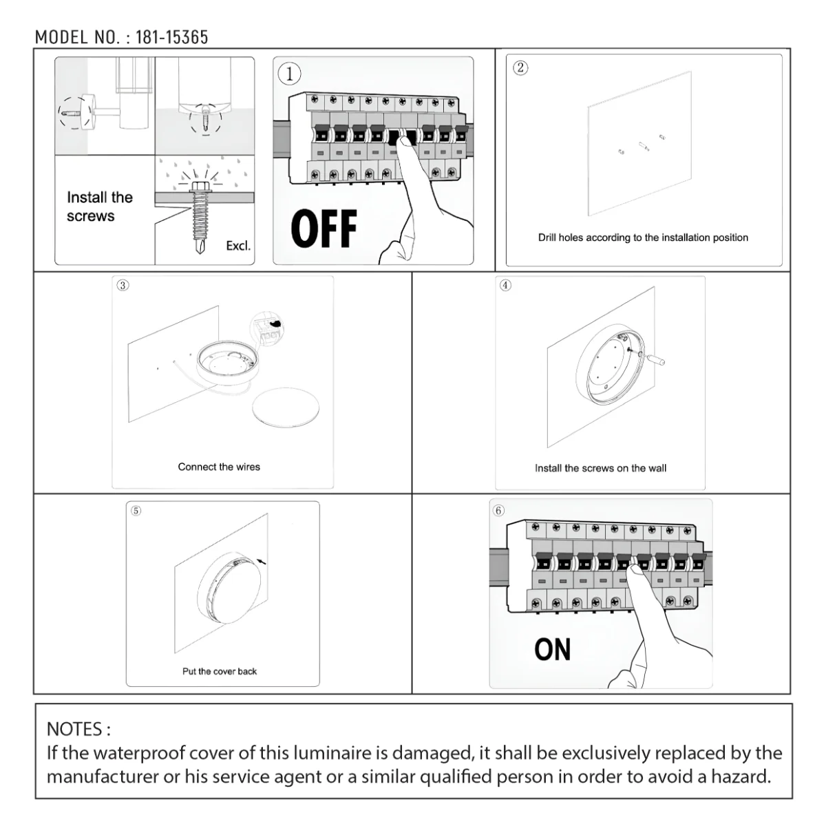 Technical specs of Sleek LED Bulkhead Light IP65 Ceiling Wall Interior Exterior 18W 4000K Black 181-15365