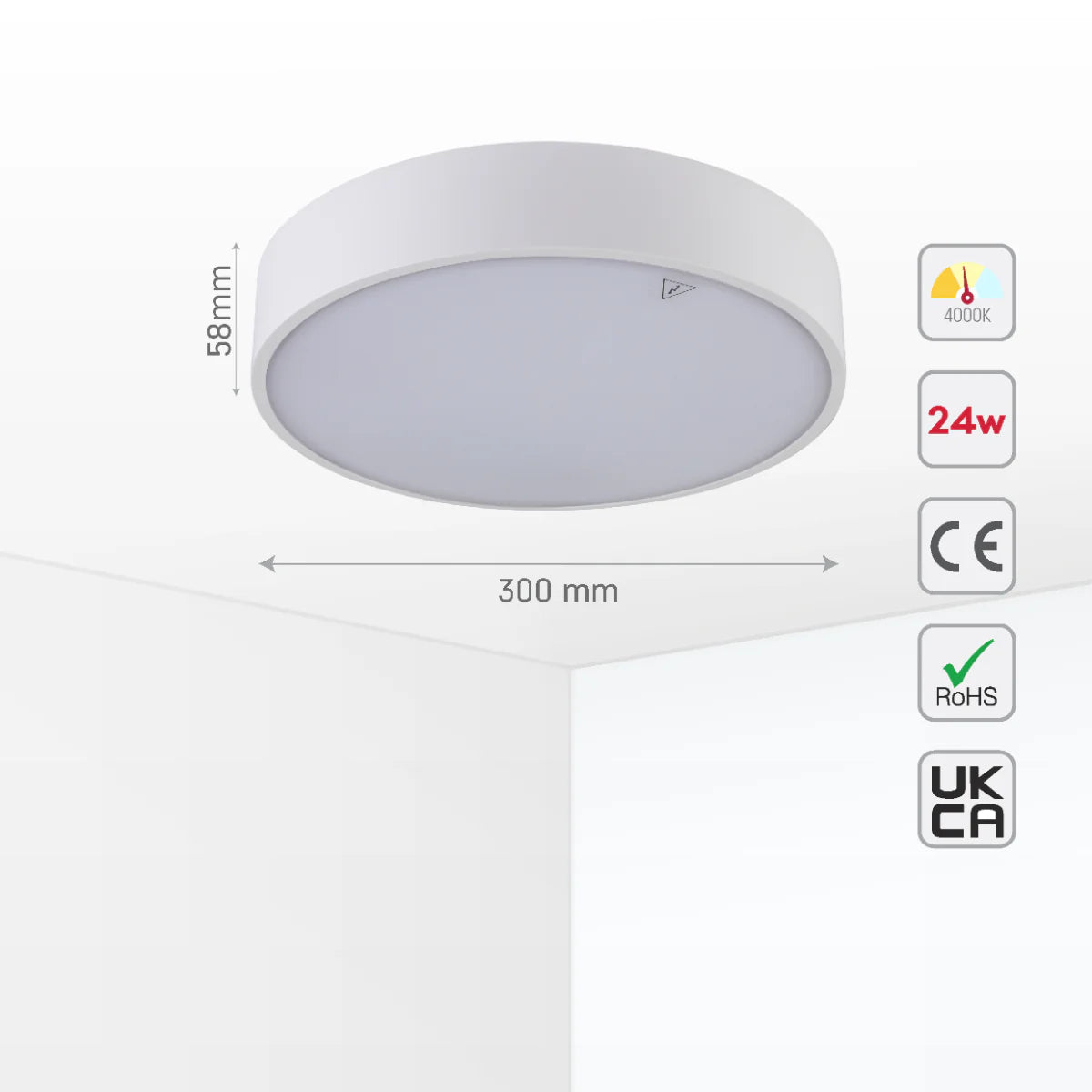 Size and certifications of Sleek LED Bulkhead Light IP65 Ceiling Wall Interior Exterior 24W 4000K White 181-15361