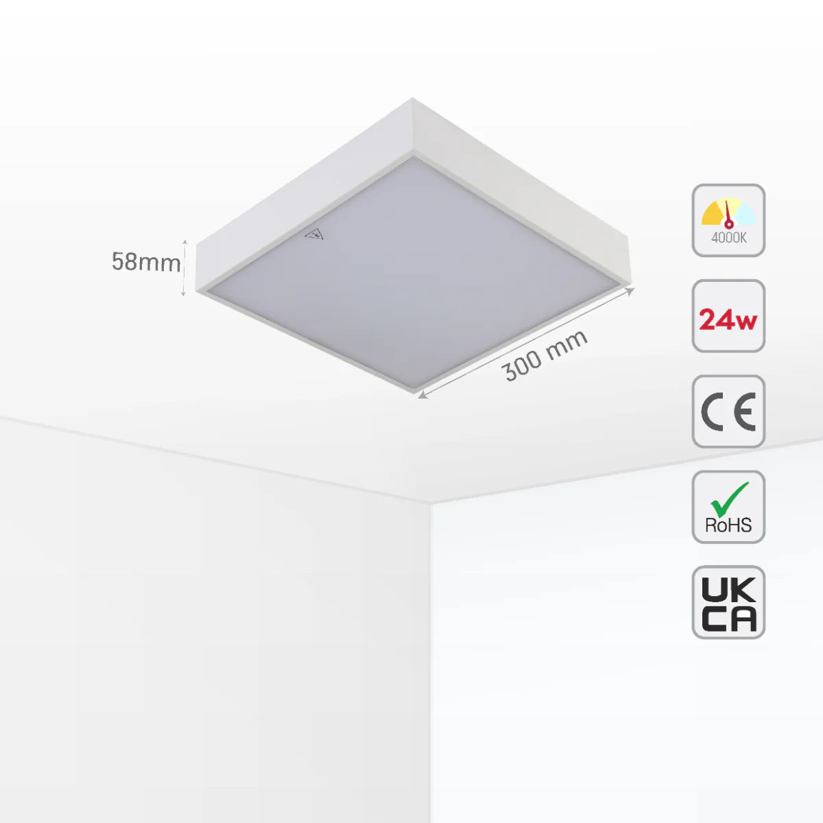 Size and certifications of Sleek LED Bulkhead Light IP65 Ceiling Wall Interior Exterior 24W 4000K White 181-15362