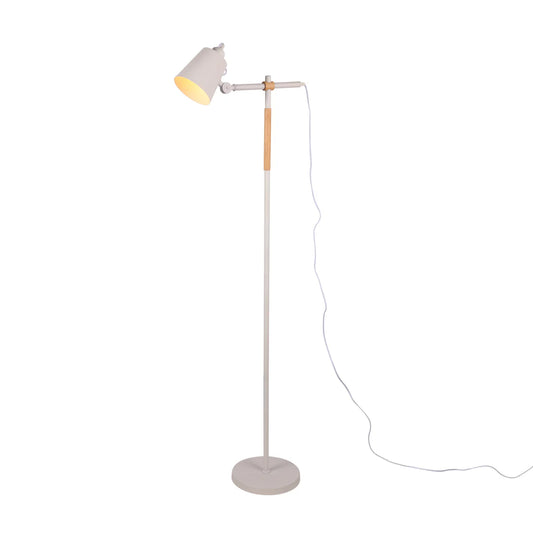 Sleek Nordic Floor Lamp with Oak Wood Detail - E27 Black/White