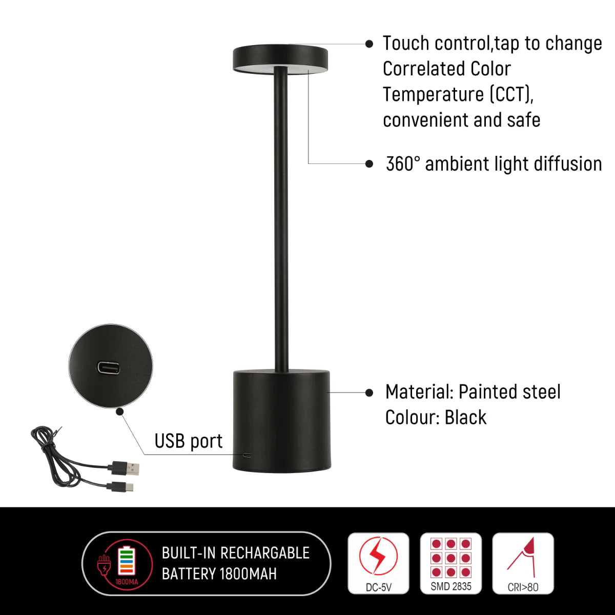 Close shots of Sleek Portable LED Column Lamp with CCT Control 130-03740