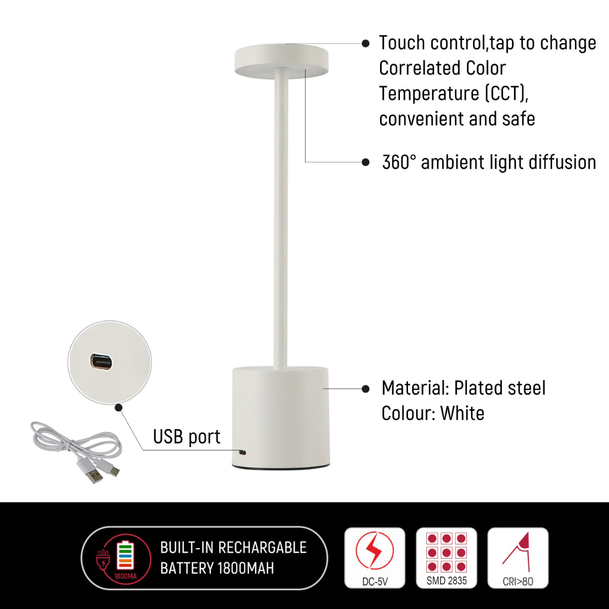 Close shots of Sleek Portable LED Column Lamp with CCT Control 130-03744