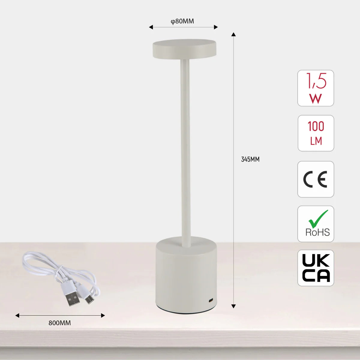 Size and certifications of Sleek Portable LED Column Lamp with CCT Control 130-03744