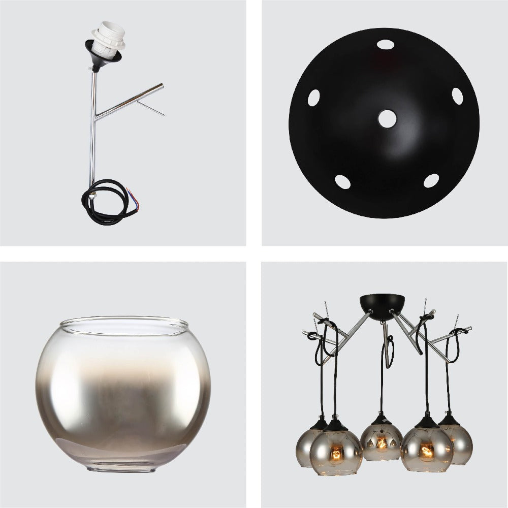 Details of Smoky Dome Glass Chrome Twig Modern Ceiling Light | TEKLED 159-17600