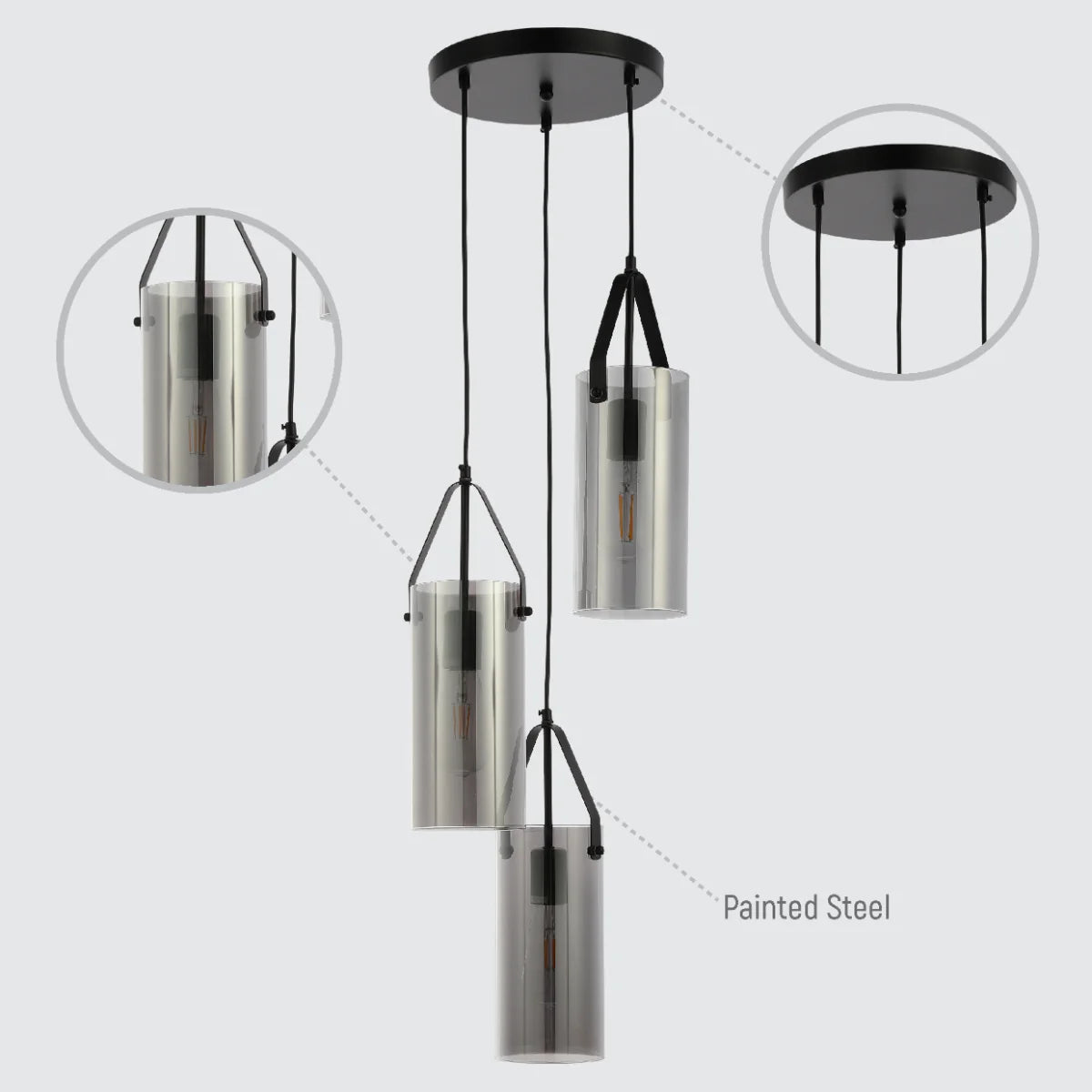 Lighting properties of Smoky Glass Chandelier - Linear & Round Variants, Adjustable Drop 150-19044