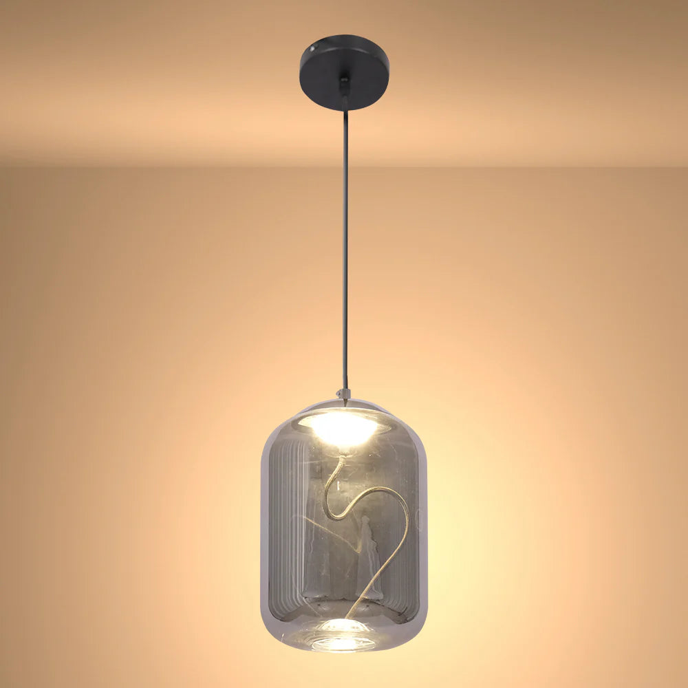 Modern Contemporary Smoky Glass Pendant Ceiling Light with Built-in LED Globe Cylinder Dome