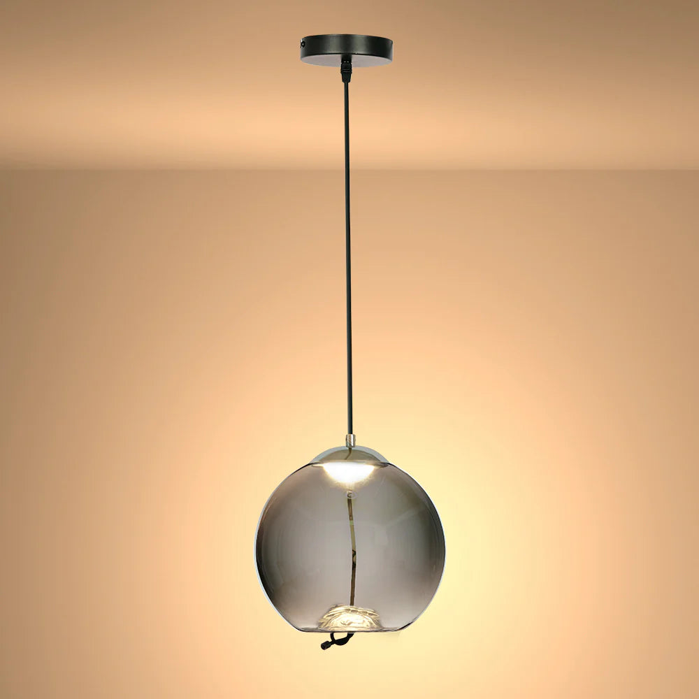 Modern Contemporary Smoky Glass Pendant Ceiling Light with Built-in LED Globe Cylinder Dome