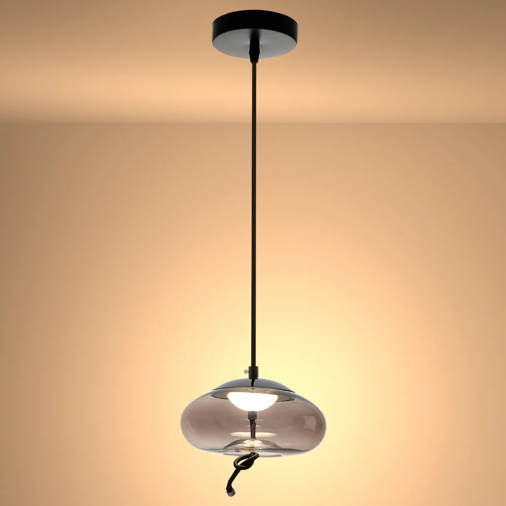 Modern Contemporary Smoky Glass Pendant Ceiling Light with Built-in LED Globe Cylinder Dome