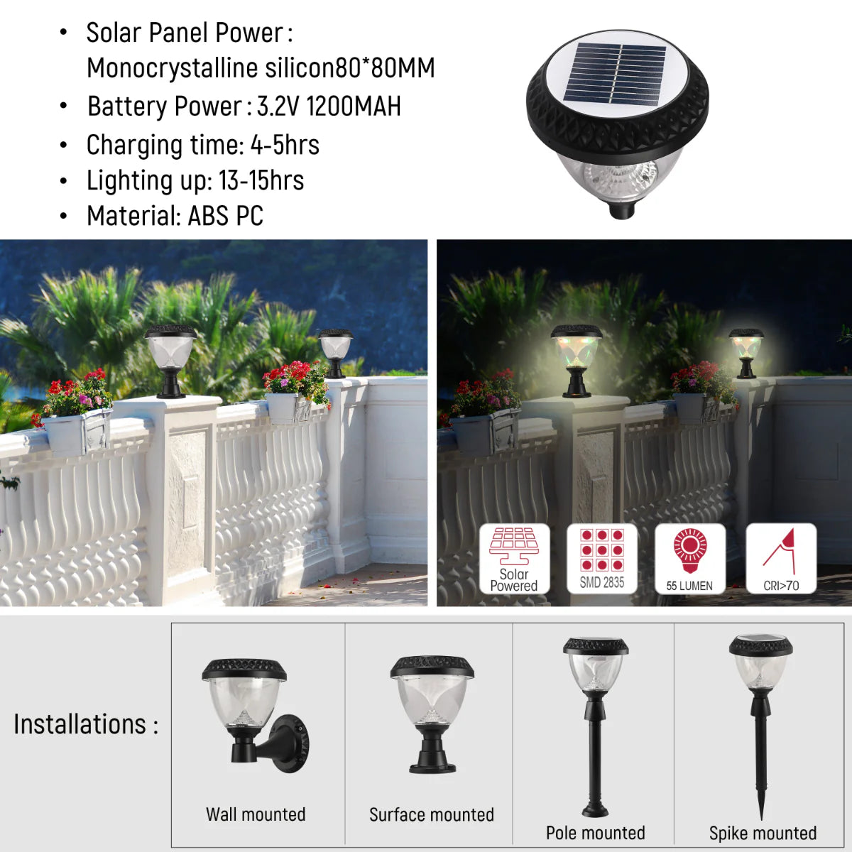 Technical specs of Solar Wall Light, Pier Mount Light, Bollard Light 3 in 1 252-03307