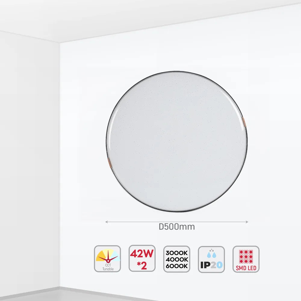 Size and technical specs of the Sparkling LED Flush Ceiling Light Black D500 6000K/4000K/3000K 42Wx2(TEKLED)-165-16032