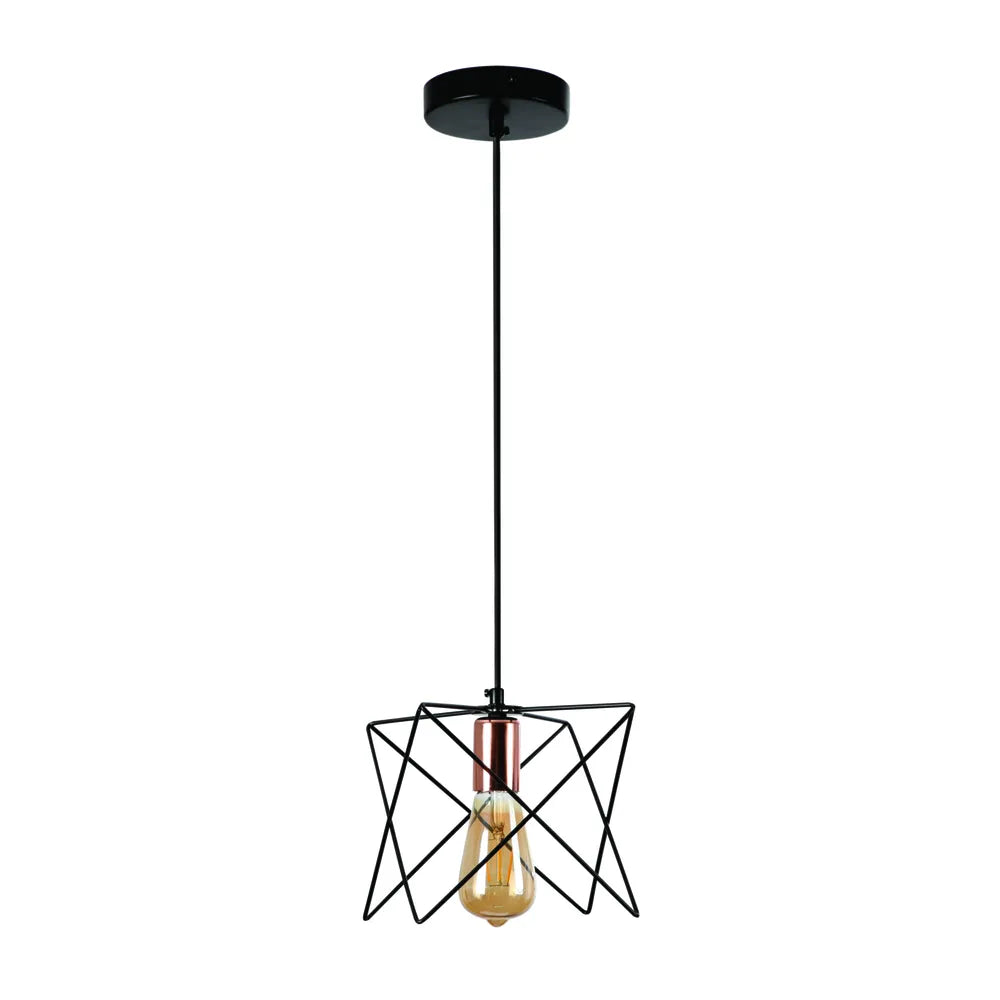 Metal Pendant Light TEKLED Star Cage Pendant Light with Rose Gold Accent and Black Metal Frame-1 Lamp-159-17026