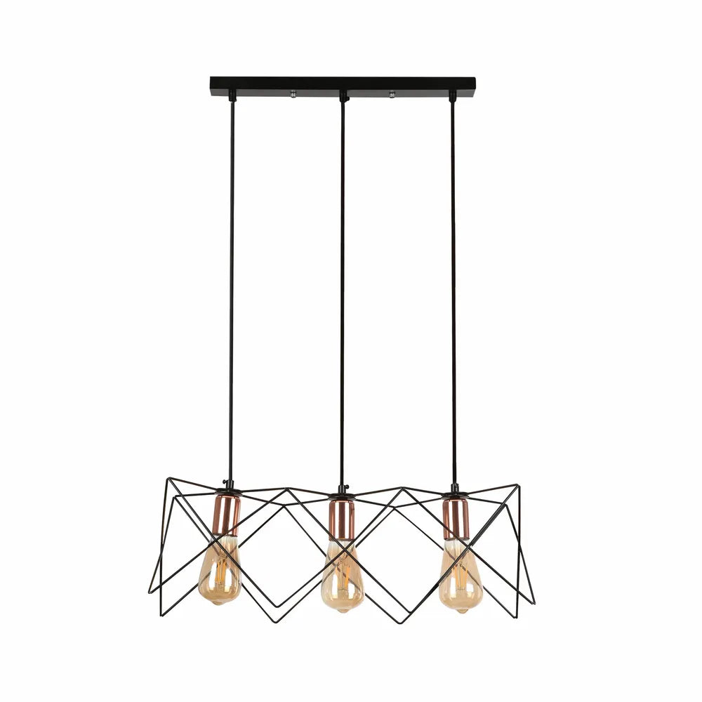 Metal Pendant Light TEKLED Star Cage Pendant Light with Rose Gold Accent and Black Metal Frame-2 Lamp-159-17028