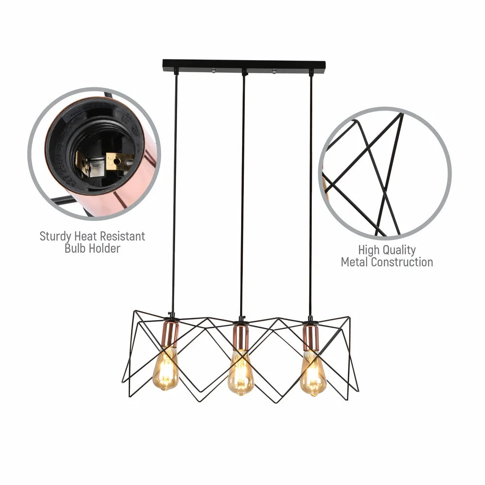 Details of the Star Cage Pendant Light with Rose Gold Accent and Black Metal Frame-159-17028