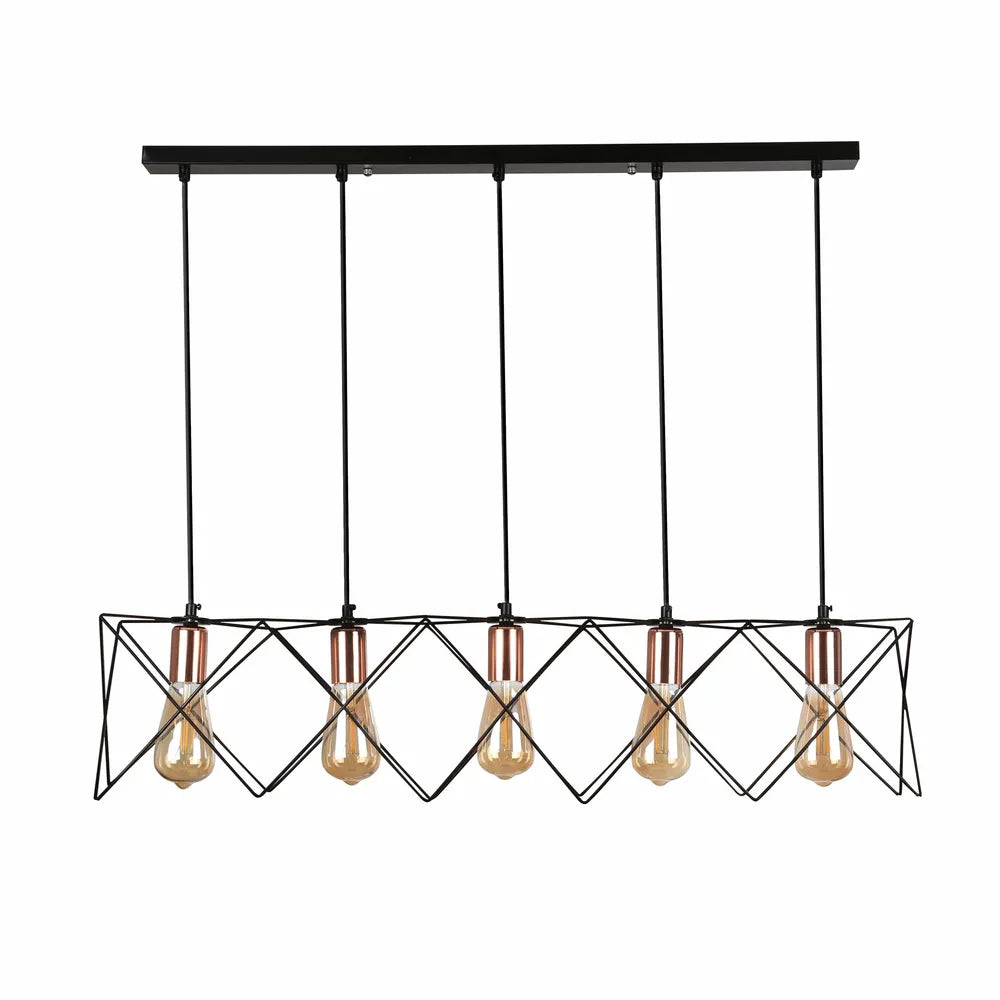 Metal Pendant Light TEKLED Star Cage Pendant Light with Rose Gold Accent and Black Metal Frame-3 Lamp-159-17030