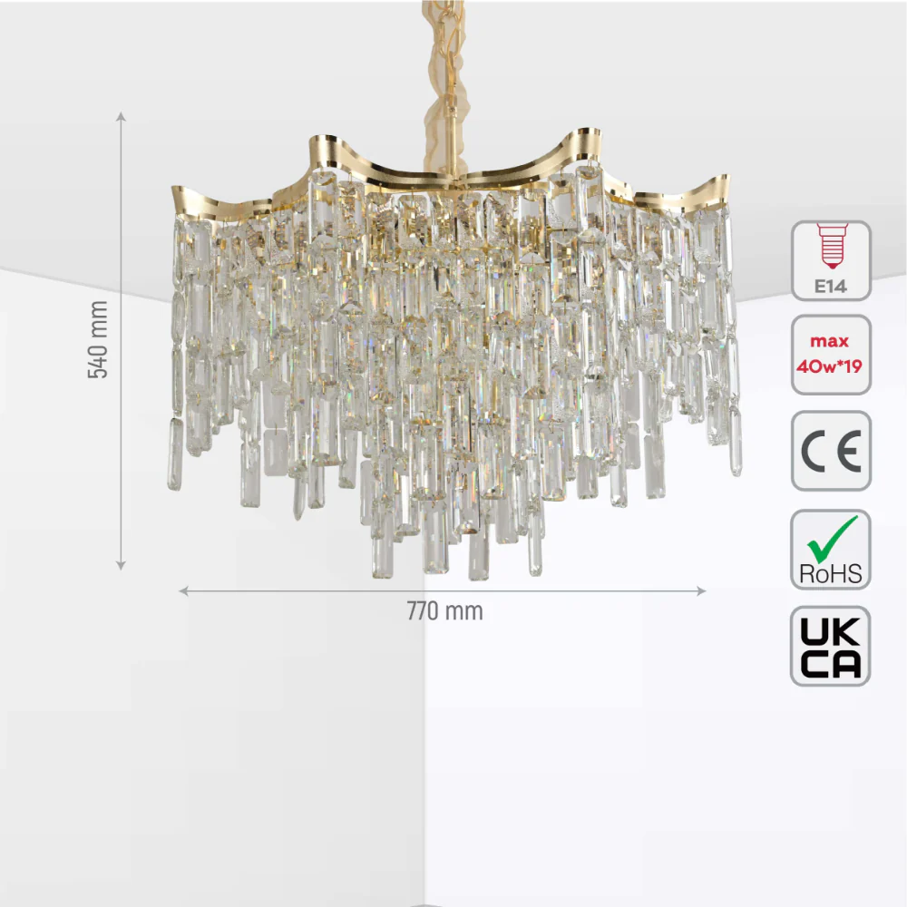 Size and tech specs of Star Crystal Chandelier Ceiling Light | TEKLED 159-18085