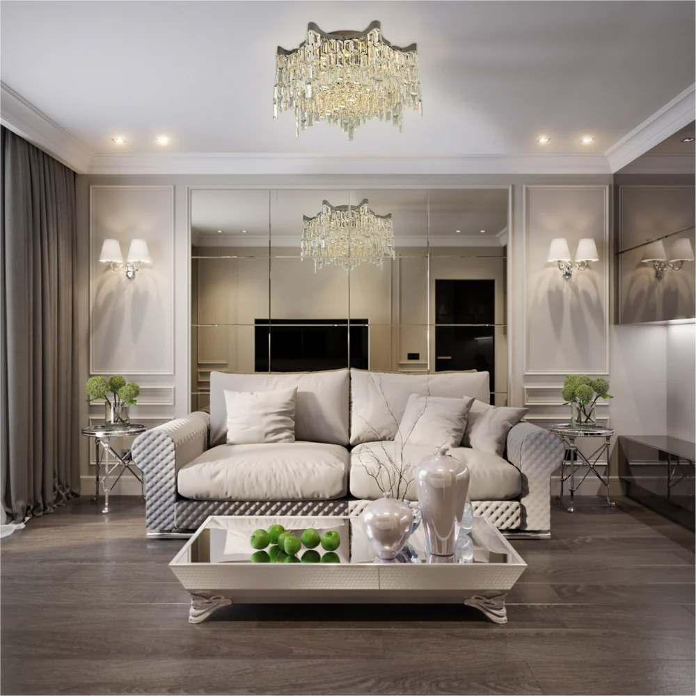 Living room kitchen bedroom use of Star Crystal Flush Chandelier Ceiling Light | TEKLED 159-18060