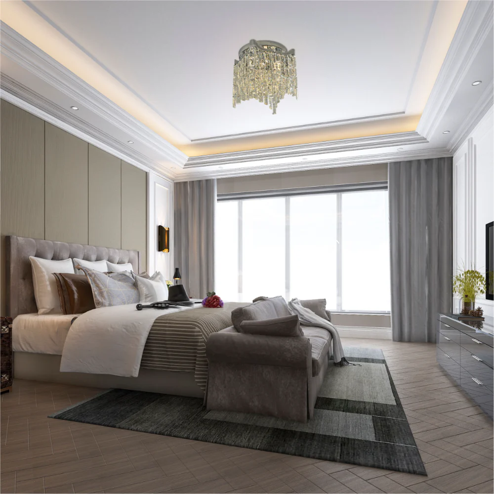 Bedroom use of Star Crystal Flush Chandelier Ceiling Light | TEKLED 159-18062