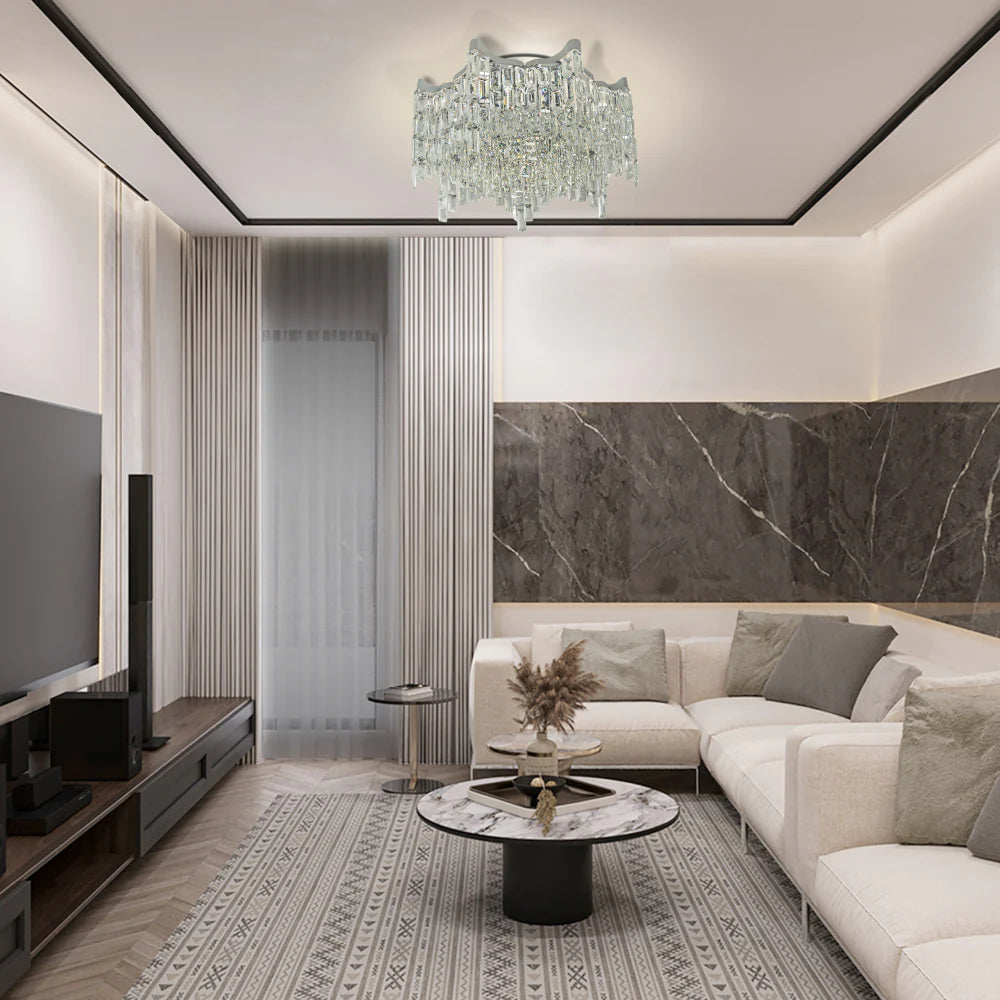 Interior livingroom use of Star Crystal Flush Chandelier Ceiling Light | TEKLED 159-18063